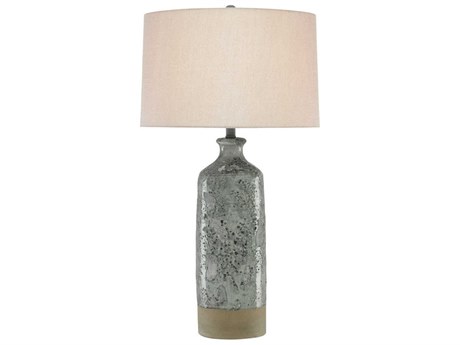 Currey & Company Stargazer Glass Celadon Crackle Gray Almond Linen Buffet Lamp