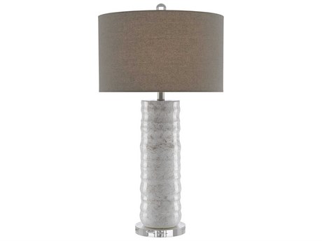 Currey & Company Pila Crystal Ivory Taupe Gray Linen White Buffet Lamp