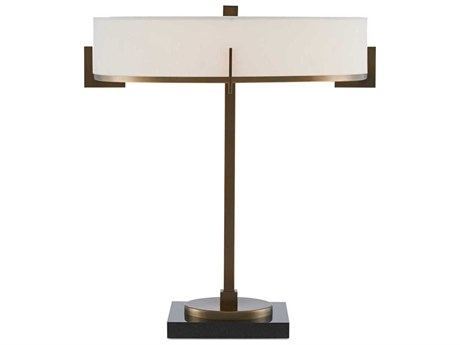 Currey & Company Jacobi Antique Brass Black Off White Shantung Table Lamp