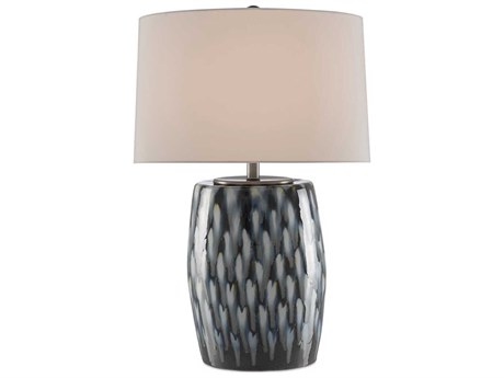 Currey & Company Milner Indigo Cloud Gray Birch Silk White Buffet Lamp