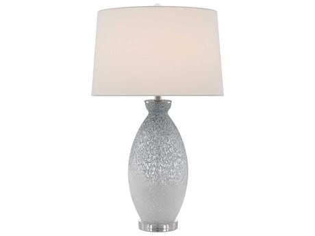 Currey & Company Hatira Crystal Glass Pale Blue White Off Linen Buffet Lamp