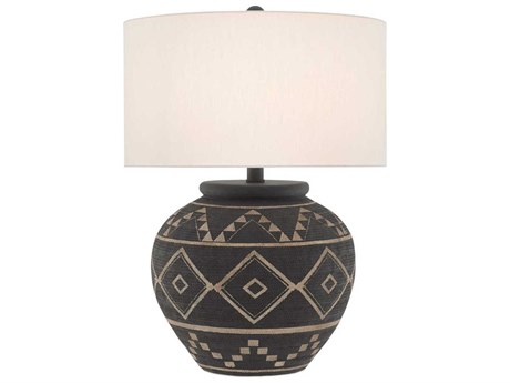 Currey & Company Tattoo Brewed Latte Mole Black Off White Linen Brown Buffet Lamp