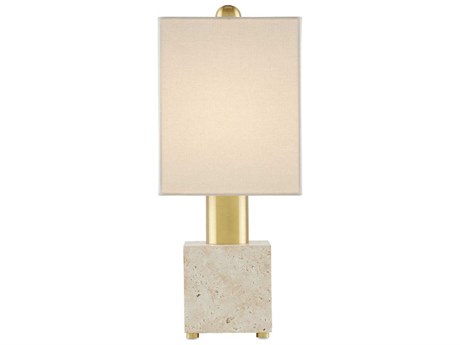 Currey & Company Gentini Beige Antique Brass Off White Table Lamp