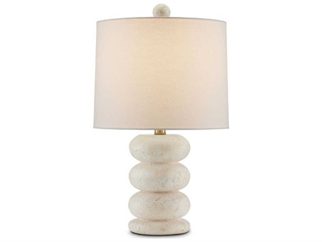 Currey & Company Girault 1-Light Beige antique Brass Bone Linen Brown Table Lamp