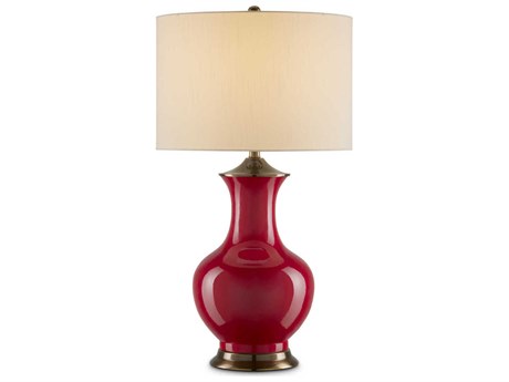 Currey & Company Lilou 1-Light Red antique Brass Eggshell Shantung Table Lamp