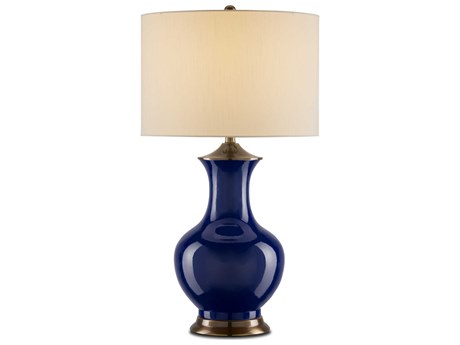 Luxecor Lilou 1-Light Blue antique Brass Eggshell Shantung Table Lamp