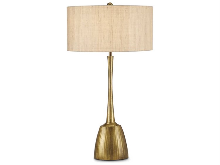 Photos - Floodlight / Street Light Buffet Currey & Company Cheenee Antique Brass Natural Linen Lamp 6000-0861
