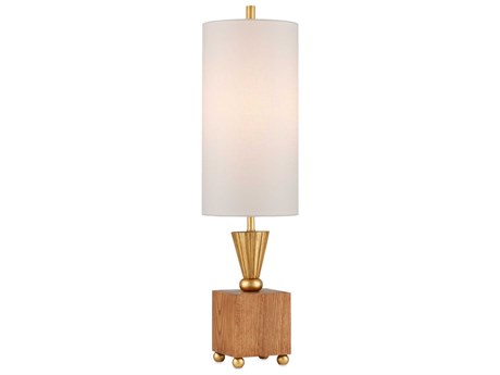 Currey & Company Ballyfin Classic Honey Gold Leaf Off White Linen Brown Buffet Lamp