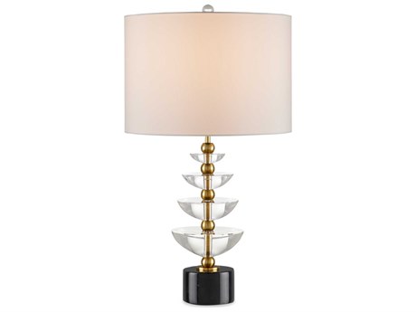Currey & Company Waterfall Clear Natural Brass Off White Shantung Buffet Lamp