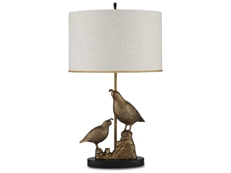 Currey & Company Codorniz Antique Brass Black Natural Linen With Gold Foil Lining Buffet Lamp