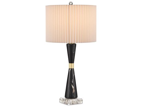 Currey & Company Edelmar Natural Brass Clear Off White Shantung Knife Pleated Black Buffet Lamp
