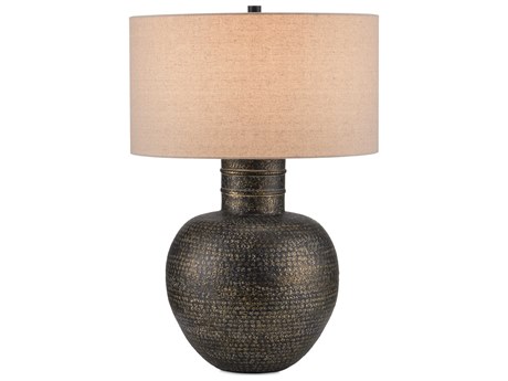 Currey & Company Braille Antique Brass Natural Linen Buffet Lamp