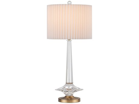Currey & Company Anton Clear Antique Brass White Shantung Rayon Buffet Lamp
