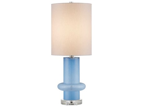 Currey & Company Aquaviva Blue Polished Nickel White Linen Buffet Lamp
