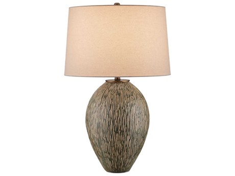 Currey & Company Hildreth Light Beige Linen Green Buffet Lamp