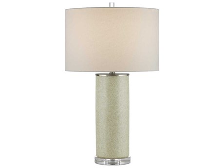 Currey & Company Verdure Green Satin Nickel Light Beige Linen Buffet Lamp