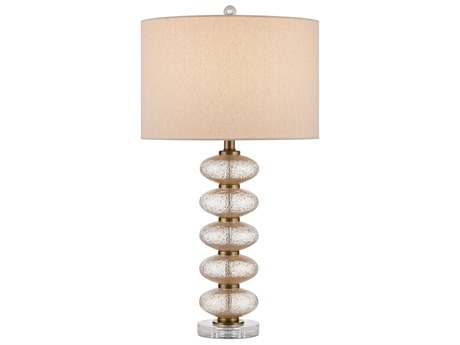 Currey & Company Zebulon Clear Gold Antique Brass Beige Linen Buffet Lamp