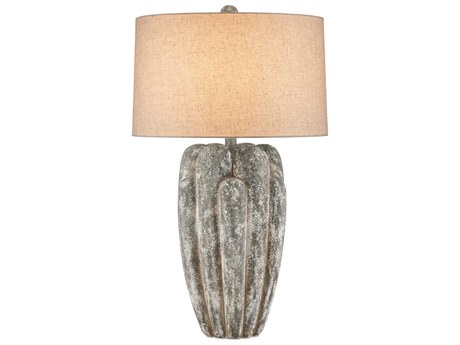 Currey & Company Buttress Dark Gray White Texture Light Natural Linen Buffet Lamp