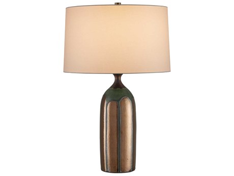 Currey & Company Cuprum Dark Green Copper Egg Shell Cotton Linen Buffet Lamp