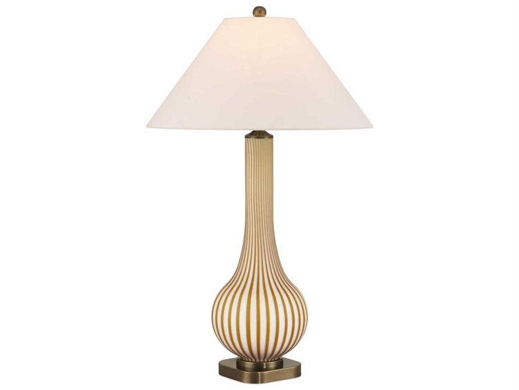 Photos - Floodlight / Street Light Currey & Company Striae Bone Linen Rayon Hardback Rolled Edge Yellow Buffet Lamp in Off White 6000-1019