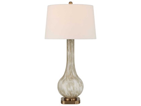 Currey & Company Bombon Pale Brown Antique Brass White Polyester Hardback Rolled Edge Gray Buffet Lamp