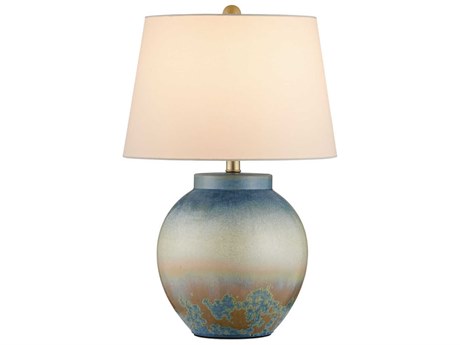 Currey & Company Dawning Yellow Blue Egg Shell Cotton Linen Table Lamp