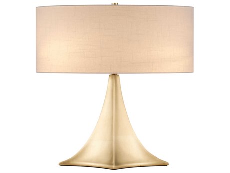 Currey & Company Cassia Gold Leaf White Linen Buffet Lamp