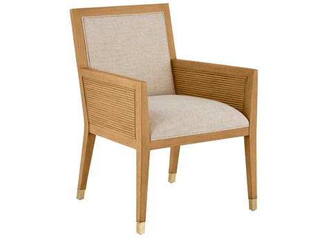Currey & Company Santos Mahogany Wood Brown Upholstered Arm Dining Chair