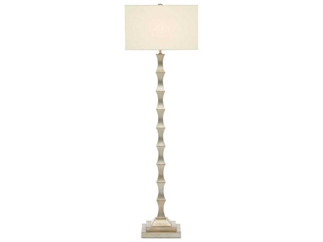 Currey & Company Lyndhurst Silver Leaf Off White Shantung Floor Lamp