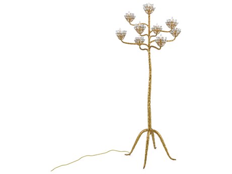 Currey & Company Agave Americana Crystal Contemporary Gold Leaf Floor Lamp