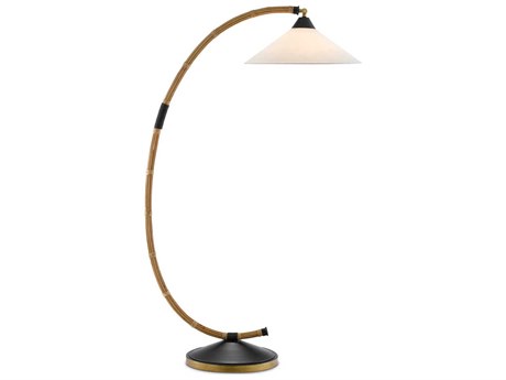 Currey & Company Lisbon Natural New Brass Satin Black Brown Floor Lamp