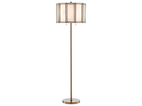 Currey & Company Daze Glass Antique Brass White Floor Lamp