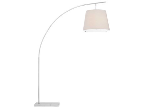 Currey & Company Cloister Brushed Nickel White Off Shantung Floor Lamp