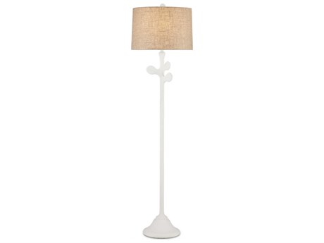 Currey & Company Charny Gesso White Natural Coarse Linen Floor Lamp