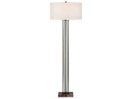 Currey & Company Prose Bronze Natural Off White Linen Black Floor Lamp