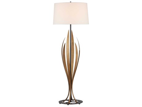 Currey & Company Neilos Antique Brass Oil Rubbed Bronze Off White Linen Floor Lamp