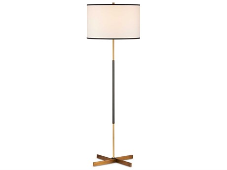 Currey & Company Willoughby Brass Oil Rubbed Bronze Off White Shantung With Black Trim Floor Lamp