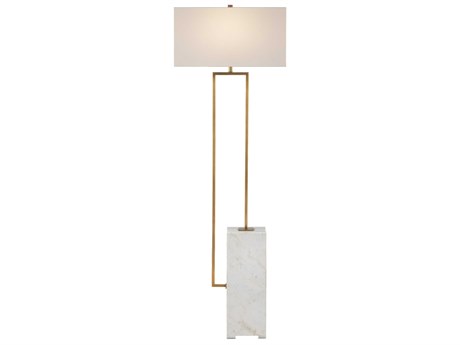 Currey & Company Beside White Antique Brass Linen Floor Lamp
