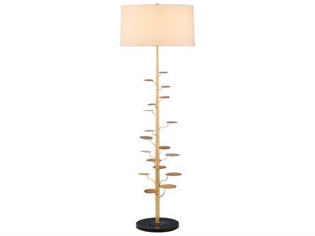 Currey & Company Vittoria Antique Gold Leaf Light Beige Linen Floor Lamp