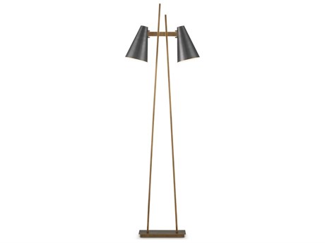 Currey & Company Duet Oil Rubbed Bronze Antique Brass White Metal Floor Lamp