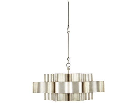 Currey & Company Grand Lotus 6-Light Contemporary Silver Leaf Island Pendant