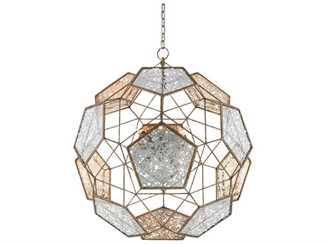 Currey & Company Julius 9-Light Pyrite Bronze Raj Mirror Glass Globe Sputnik Pendant