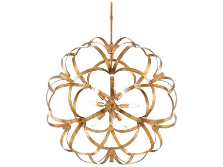Currey & Company Sappho 9-Light New Gold Leaf Pendant