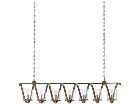 Currey & Company Maximus 7-Light Pyrite Bronze Glass Island Pendant