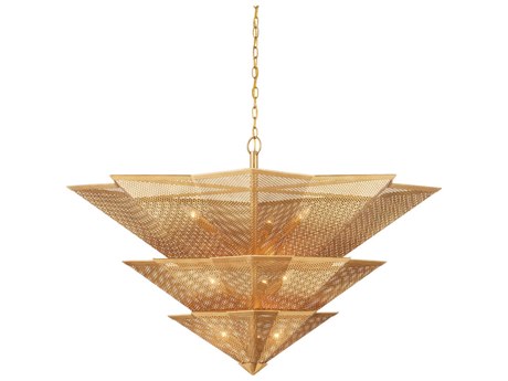 Currey & Company Hanway 9-Light Antique Gold Leaf Candelabra Tiered Chandelier