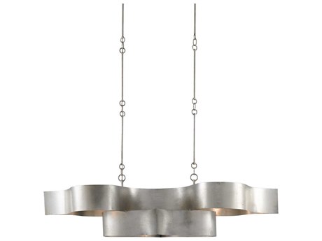 Currey & Company Grand Lotus 6-Light Contemporary Silver Leaf Island Pendant