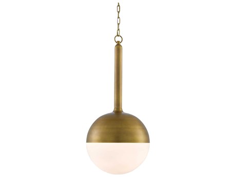 Currey & Company Moonward 1-Light Antique Brass Opaque White Glass Globe Pendant