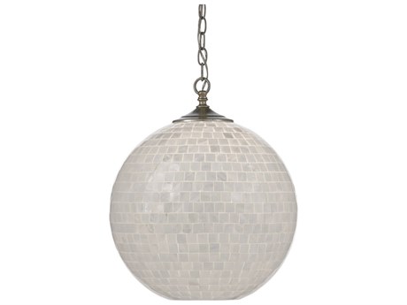 Currey & Company Finhorn 1-Light Pearl Antique Silver Leaf Glass Globe Pendant