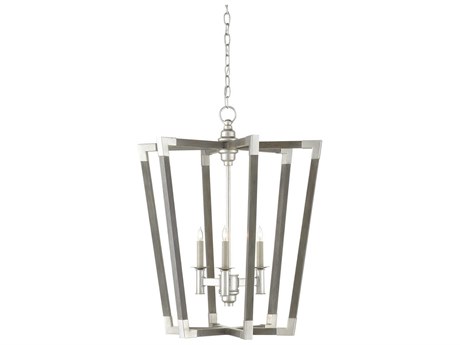 Currey & Company Bastian 3-Light Chateau Gray Contemporary Silver Leaf Candelabra Chandelier