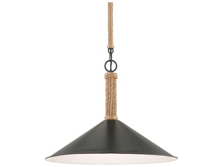 Currey & Company Ocracoke 1-Light Sugar White Blacksmith Natural Rope Pendant